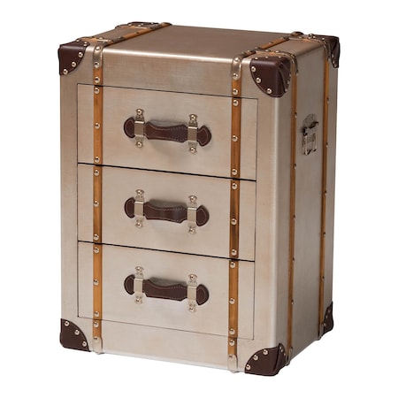 Baxton Studio Naylor Vintage Matte Bronze 3-Drawer Cabinet 250-13872-ZORO