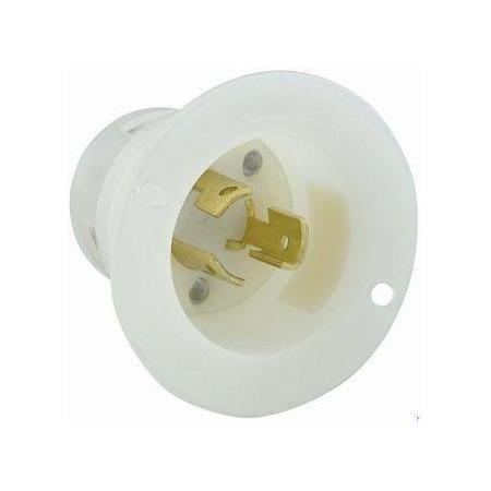 Leviton Locking Inlet, 15 A, 125V AC, Single Phase, 2 Pole, Flush Mount, Screw Terminals, White 4716-C