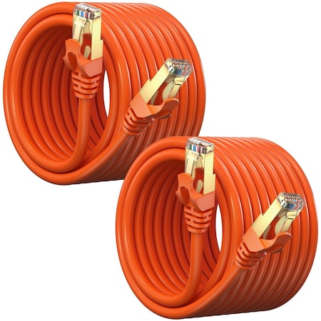 Maximm 25ft Flat Cat7 SFTP Shielded Ethernet Cable, 2PK, Orange, 2PK CAT725FTOrange-2PK