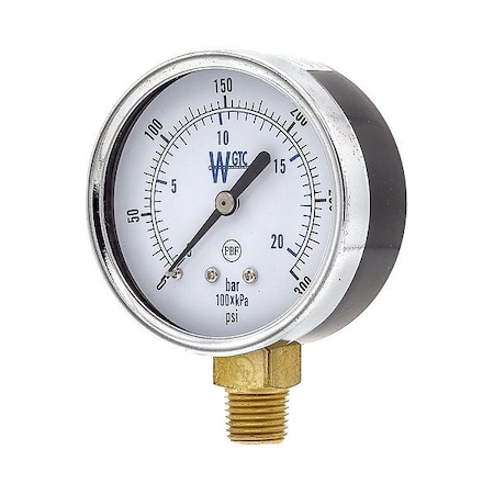Weksler Pressure Gauge, 1/4 in NPT, Bottom Location 25TL4PGW-PBF