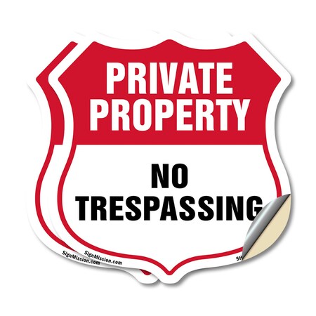 Signmission Private Property Shield Sign No Trespass, 12 inch X 12 inch, Vinyl Decal, 2PK SHI-D-2PACK-12-454