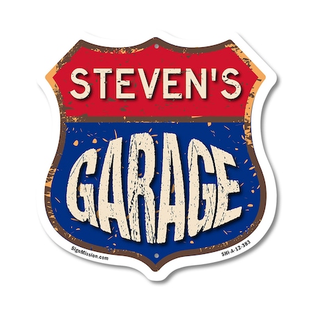 Signmission Steven's Garage, 12 Inch X 12 Inch, Aluminum Metal Sign SHI-A-12-383-STEVEN