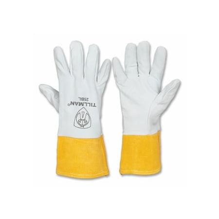 Tillman TIG Welding Gloves, 25B, Split Deerskin Palm/BOH/Split Cowhide Cuff, XL, Pearl/Bourbon Brn, 4 in L, 6PK 724-25BXL