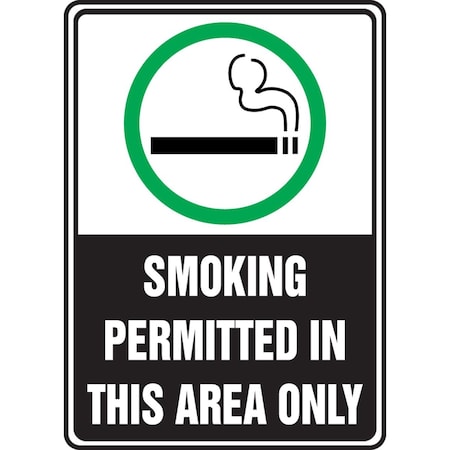 Accuform Smoking Permitted In This Area Only, Vinyl, 10 in x 7 in, Adhesive Surface MSMK538VS