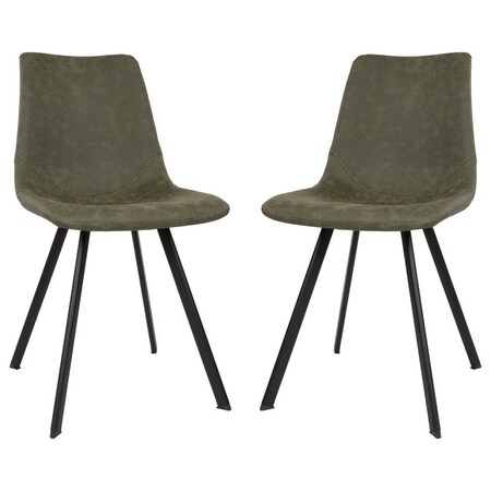 Leisuremod Markley Modern Leather Dining Chair with Metal Legs, Olive Green, 2PK MC18G2