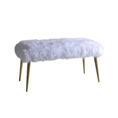 Homeroots 18in White and Gold Upholstered Faux Fur Bench 347539