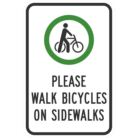Lyle Please Walk Bicycles On Sidewalk (W/Graphic), 12x18, Non-Reflective, White G-4865-NA_12x18