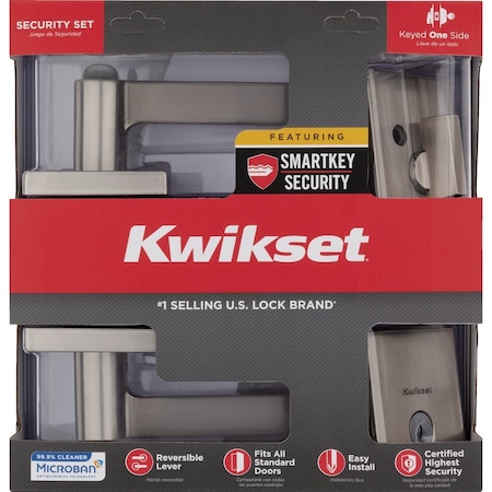 Kwikset Halifax Satin Nickel Deadbolt and Door Lever Combo With SmartKey 99910-067
