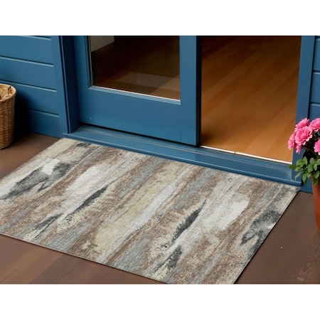 Homeroots 3' X 5' Taupe Beige And Ivory Abstract Washable Indoor Outdoor Area Rug 612551