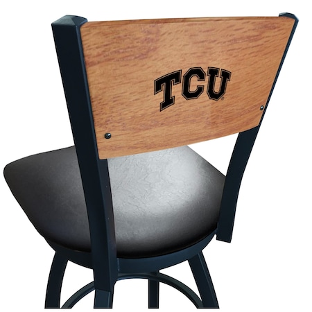 Holland Bar Stool Co 36" Blk Wrinkle TCU Swivel Bar Stool, Laser Engraved Back L03836BWMedMplATexChrBlkVinyl