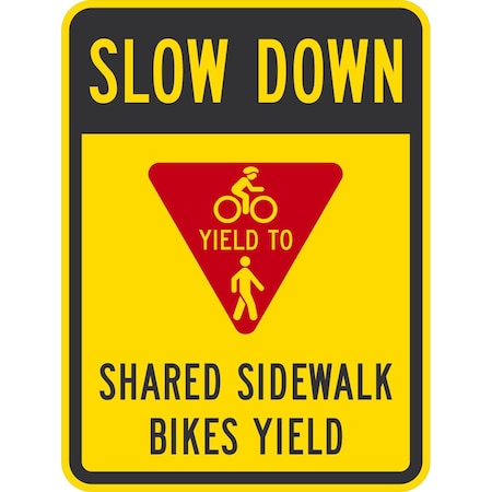 Lyle Shared Sidewalk Bikes Yield (Cyclists & Pedestrian Symbol), 18x24, High Intensity Prismatic, White G-10812-HI_18x24
