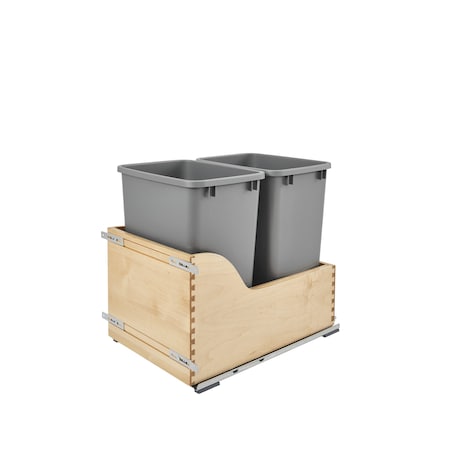 Revashelf Waste Pullout 35QT Double Wood Inset FE Soft-Close w/ Silver Bins 4WCSC-1835DMND-2