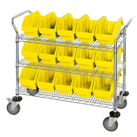 Quantum Storage Systems WIRE SHELVING CART W/15 YELLOW BINS WRC3-1836-1265YL