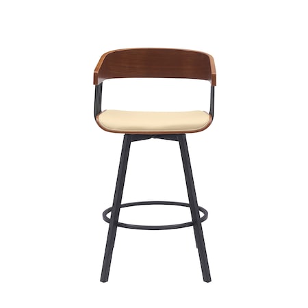 Homeroots 27" Cream and Black Faux Leather with Metal Swivel Counter Height Bar Chair 534450
