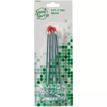 Smart Savers 6'' Angled Pegboard Hook, 5-Count 820435