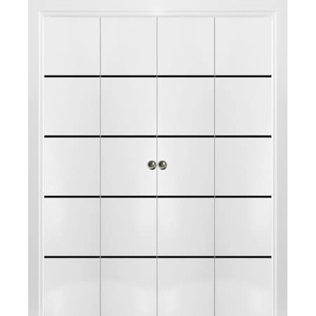 Sartodoors Sliding Closet Double Bi-fold Doors, Planum 0015 White Silk and Aluminum Strips, Sturdy Tracks Mold PLANUM0015DBF-WS-72 x 96 (4* 18x96)