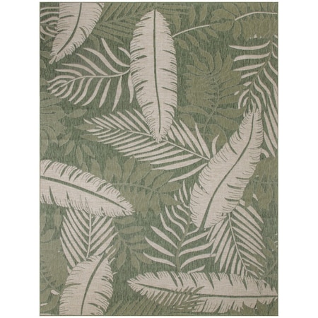 Homeroots 8' X 10' Ivory And Green Palm Leaf Indoor Outdoor Area Rug 550237