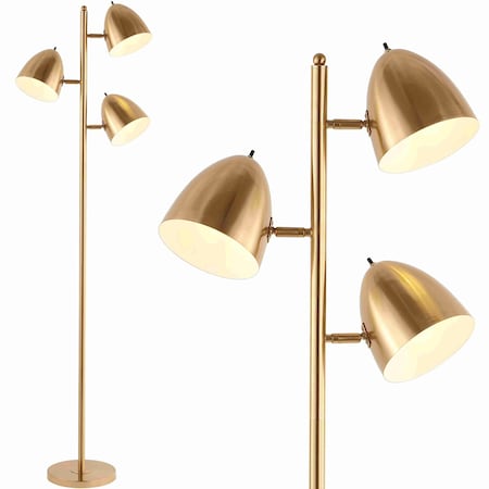 Jonathan Y Billy 66.5" 3-Light Modern Contemporary Iron LED Floor Lamp, Brass Gold JYL3086A