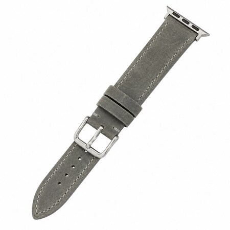 Elegani Leather Band Compatible with Apple Watch 49mm, Gray, Silver, Black, Yellow Gold, Rose Gold Buckle SVLTQR-GRY-49