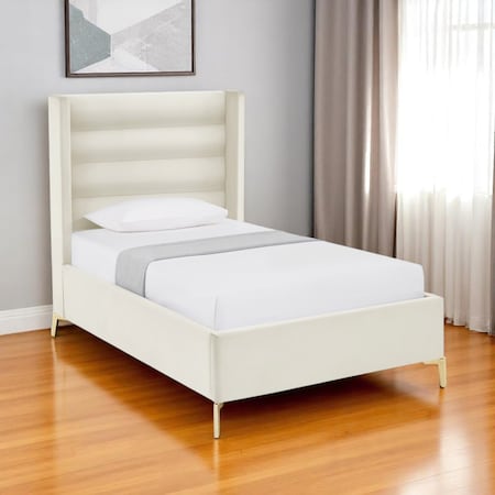 Homeroots Cream Velvet Upholstered Full Bed Frame 544928