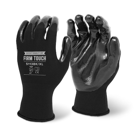 Firm Touch Black Nitrile Coated Gloves, Comfort, Durable L, 12PK 5113BK L