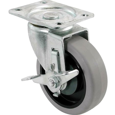 Shepherd Hardware 400 Series Swivel Caster with Brake, 4 in Dia Wheel, TPR Wheel, Gray, 250 lb 9736