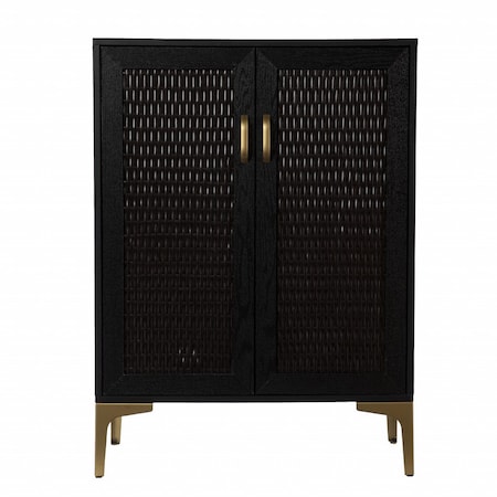 Homeroots Modern Rustic Black Gold and Faux Rattan Bar Cabinet 401699