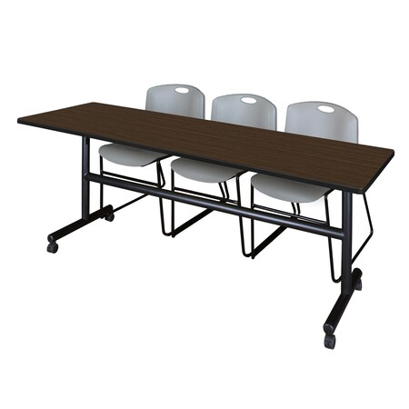 Regency Kobe Flip-Top Training Nesting Table W/ 2 Zeng Stack Chairs, 84 in W, 24 in L, Neo Walnut MKFT8424NW44GY