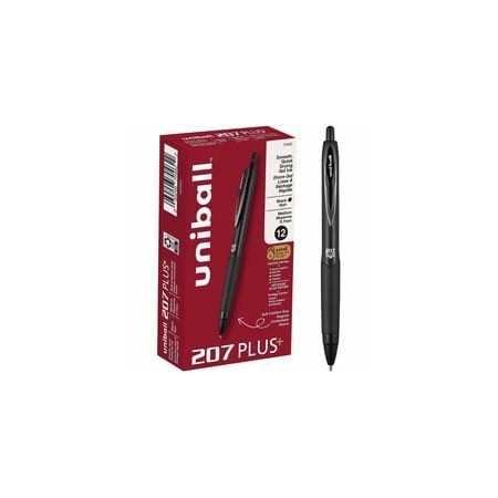 Uniball uniballTM 207 Plus+ Gel Pen - 0.7 mm Medium Pen Point - Retractable - Black Ink - Gel-based, 12PK 70462