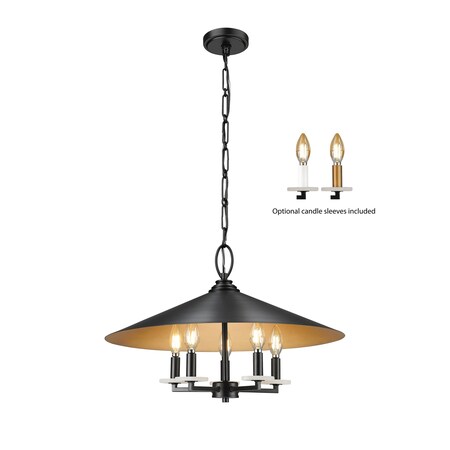 Z-Lite Rialto 5 Light Pendant, Matte Black Outer, Signature Rubbed Brass Inner, 22 In W x 14.5 In H 1953-22MB