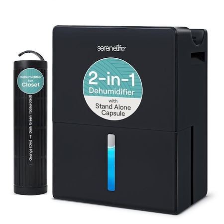 Serenelife Dehumidifier, Quiet 2-in-1 Thermoelectric & Desiccant Dehumidifiers for Home, 85 oz Tank Drying Base SLARP800BK