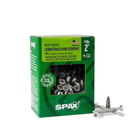 Spax #10 x 2 in Interior Wood Screws Construction Flat Head Phillips Square Unidrive, 105PK 4101010500504