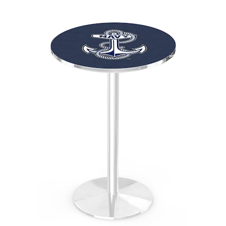 Holland Bar Stool Co 36" Chrome US Naval Academy NAVY Pub Table, 36" dia. Top L214C3636USNavA