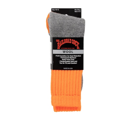 Railroad Sock Mens Boot Socks, 40% Wool, 40% Polypropylene, 12% Acrylic, 8% Nylon, Grey/Orange, 6-12 M, 1 PR 2864