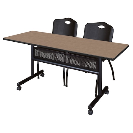 Regency Kobe Flip-Top Privacy Nesting Table W/ 2 M Stack Chairs, 60 in W, 24 in L, Noble Oak MKFTM6024NO47BK