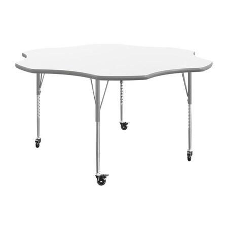 Flash Furniture Commercial Adjustable Height Flower Activity Table with Locking Casters-White XU-A60-FLR-WHT-T-A-CAS-GG