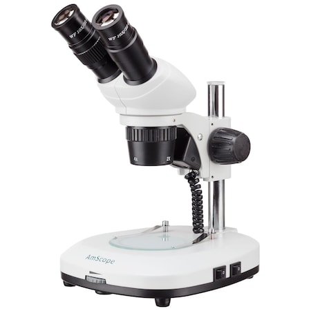 Amscope SG204 Compact Binocular Stereo Microscope 20X & 40X on Pillar Stand w/Dual Illumination SG204-P