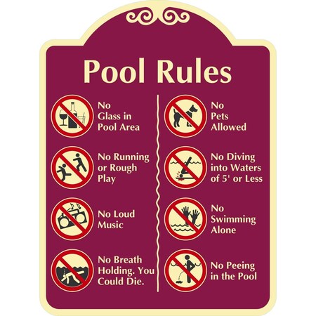 Lyle Pool Rules Prohibition Rules at Pool Area with, 12x18, Non-Reflective, Burgundy G-2480-NC_12x18