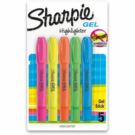 Sharpie Gel Highlighter Set, Gel Stick, Non Smearing PK5 1803277