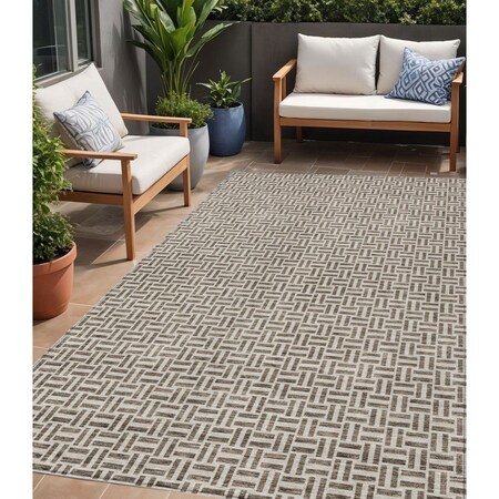 Homeroots 5' X 8' Brown And Beige Geometric Washable Indoor Outdoor Area Rug 594456