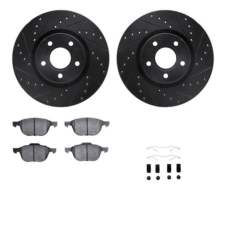 Dynamic Friction Co DFC Rotors-Drilled & Slotted-Black w/ 5000 Advanced Brake Pads Incl Hdw 8512-54077