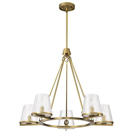 Nuvo Valentine, 5 Light Chandelier, Vintage Brass Finish, Hammered Glass 60/8268