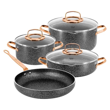 Korkmaz Galaksi 7 Piece Non Stick Aluminum Cookware Set in Black and Rose Gold A1372