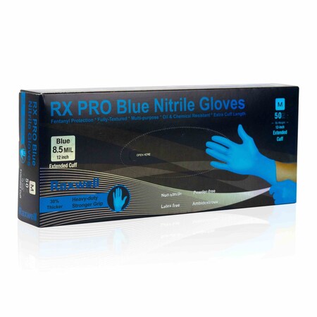 Raxwell Blue Nitrile Gloves, 8.5 mil, 12" extended cuff, Medium, 50PK RX40002