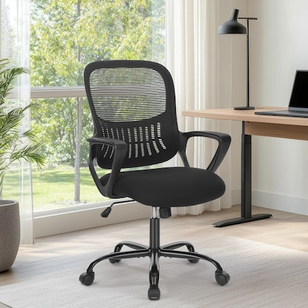 Simple Deluxe Office Chair Ergonomic Desk Chair, Executive Task Chair Support Armrest Rolling, Swivel Adjustable 3A88FNCHAR3718BLK