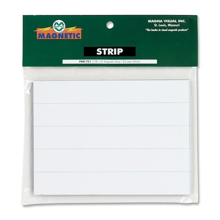 Magna Visual Magnetic Strips, Pre-Cut, 6in, White, PK25 PMR-761