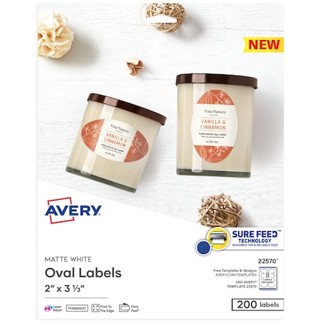 Avery Printable Blank Oval Labels, 2" x, PK200 22570
