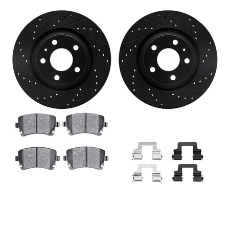 Dynamic Friction Co DFC Rotors-Drilled & Slotted-Black w/ 5000 Advanced Brake Pads Incl Hdw 8512-73038