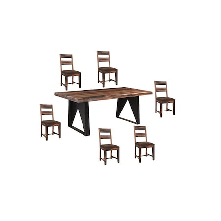 Homeroots Seven Piece Dark Brown and Black Solid Wood Live Edge Dining Set with Six Chairs 590254