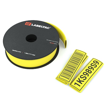 Labeltac Heat Shrink Tube, 3:1 I.D. Shrink Ratio, 3/16 in I.D. Before Shrinking, Yellow, 25 ft LTB01SHK